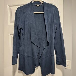 Simply Noelle Faux Suede Navy Drape Front Jacket